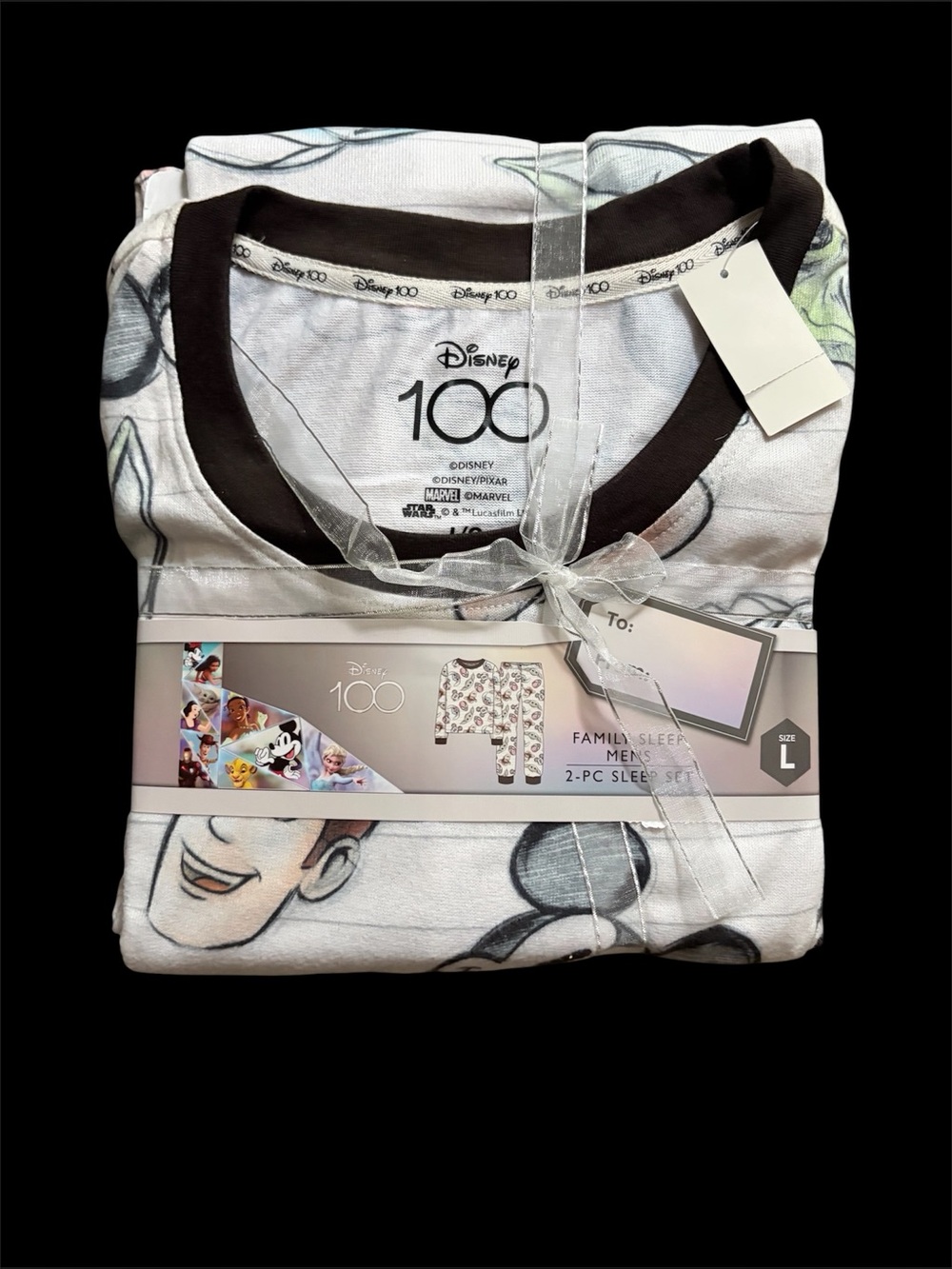 Men's Disney 100 Character Mash‎ Up 2pc Matching Family Pajama Set - White Large